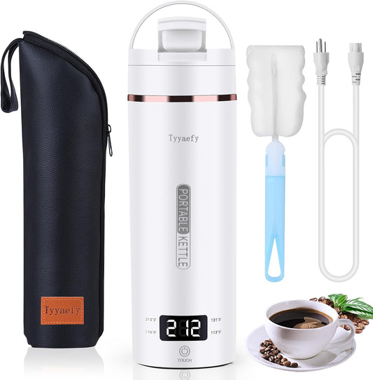 Portable Electric Kettle with Drinking Spout, Plug-In with Travel Bag, 450Ml 304 Stainless Steel, 4 Preset Temp, Rapid Boiling – Home/Office/Hotel/Caravan/Dorm/Business Trip