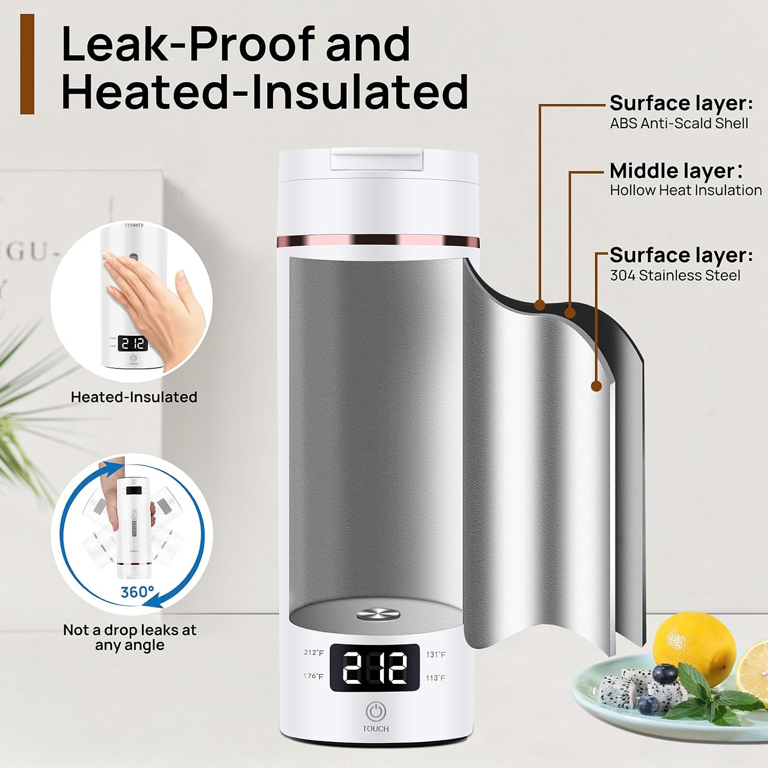 Portable Electric Kettle with Drinking Spout, Plug-In with Travel Bag, 450Ml 304 Stainless Steel, 4 Preset Temp, Rapid Boiling – Home/Office/Hotel/Caravan/Dorm/Business Trip